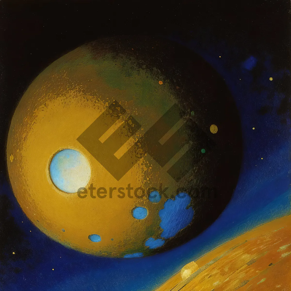 Picture of Fantasy Moonlight in Outer Space Among Stars and Planets