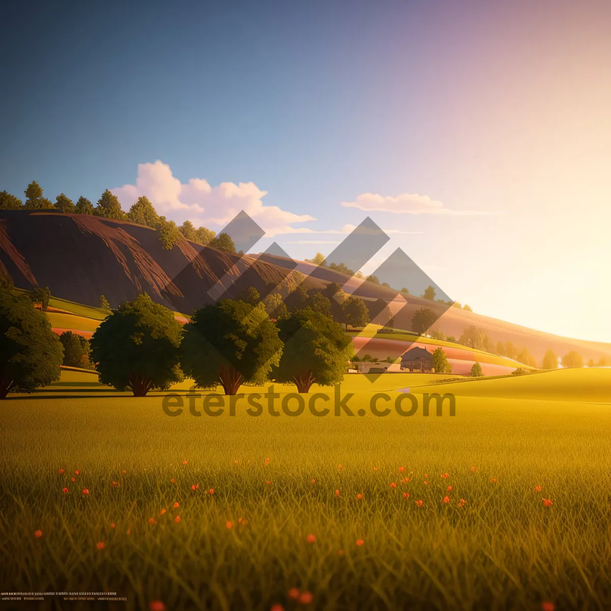 Picture of Golden Morning Meadows with Mountain Silhouette