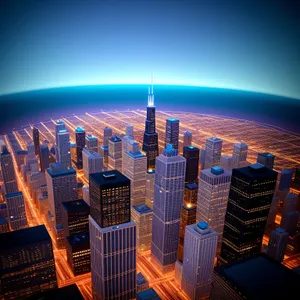 Nighttime Cityscape with Glowing Skyscrapers