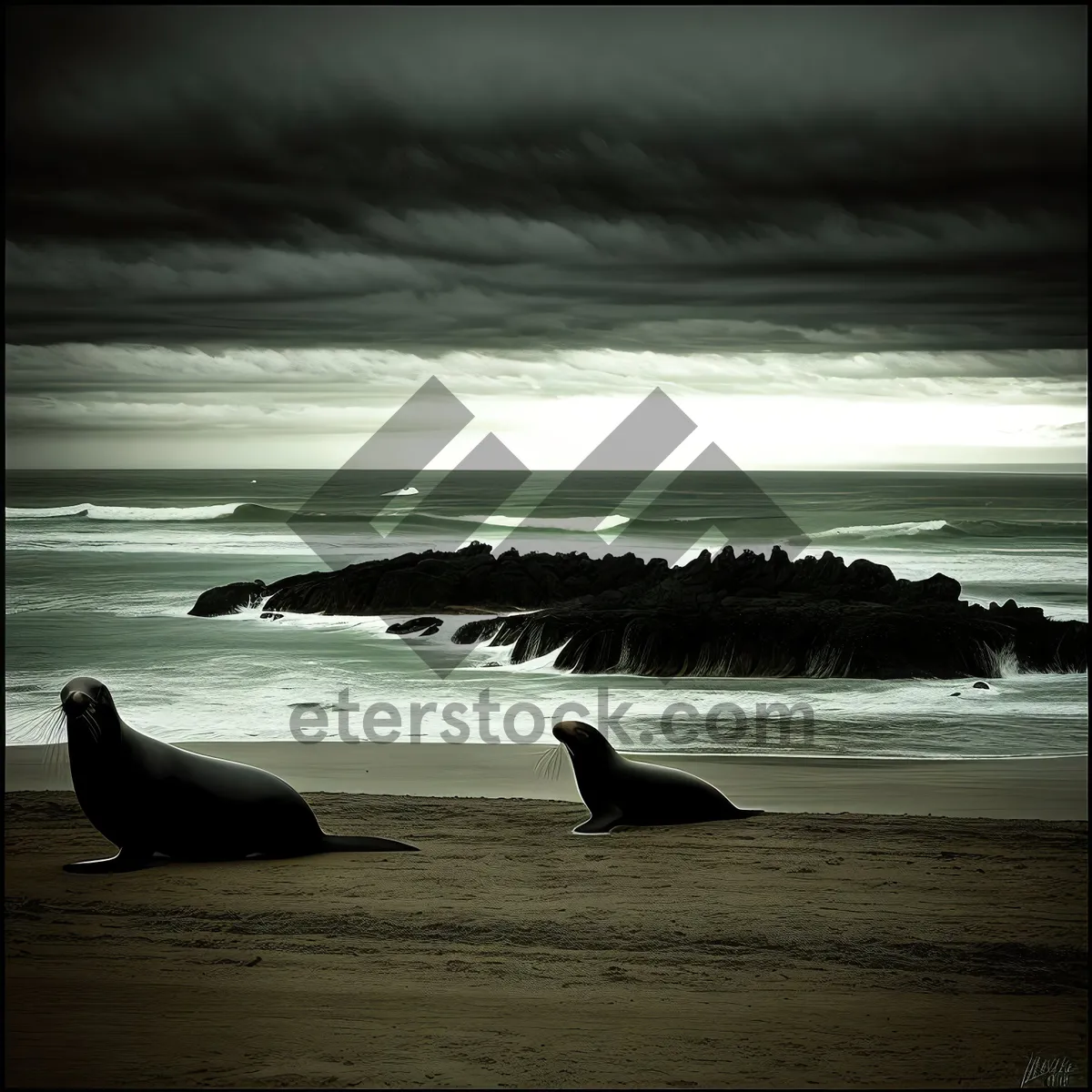 Picture of Dusk Coastal Sunset over Killer Whale, Dolphin, and Serene Sea