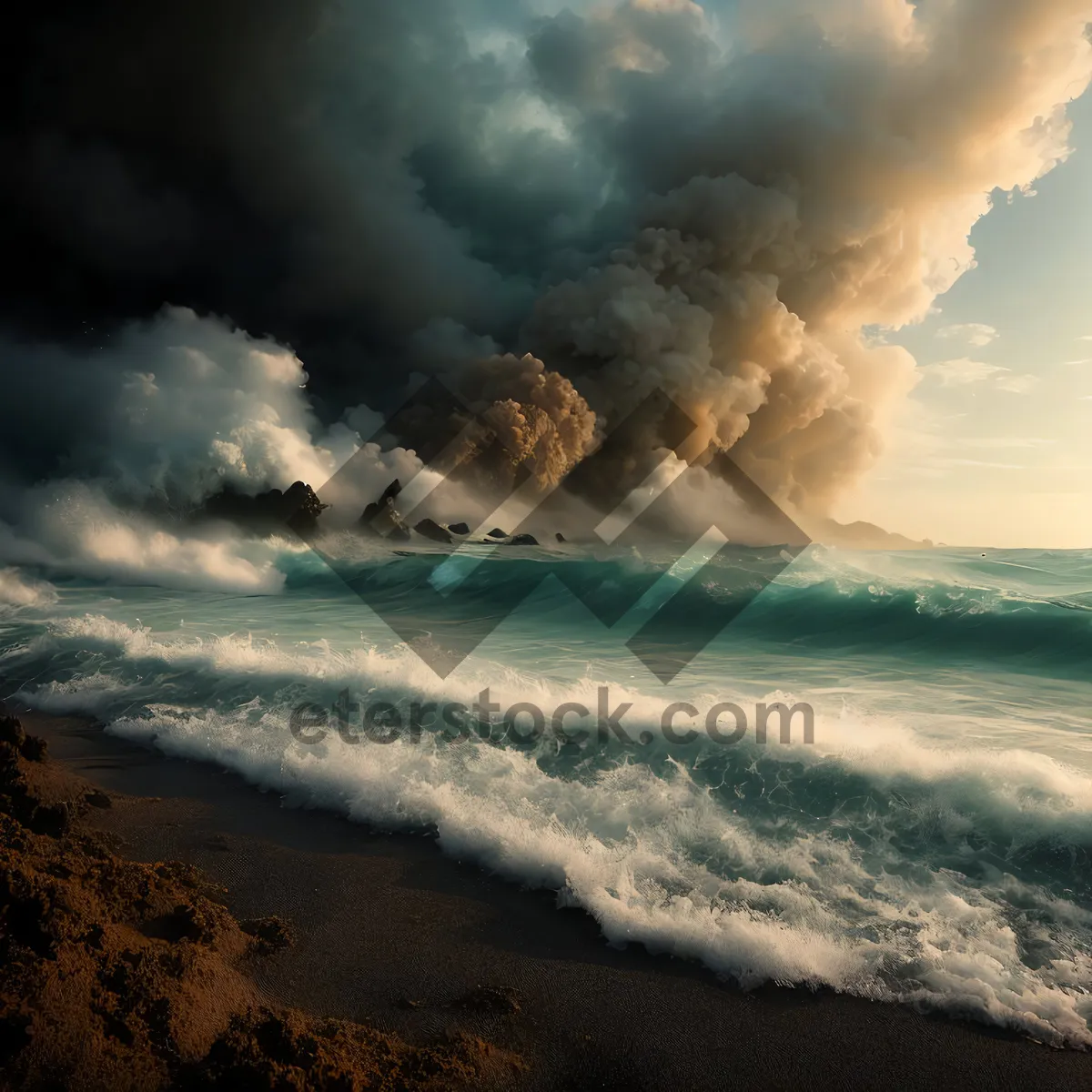 Picture of Serenity at Sunset: Waves crashing on scenic shore