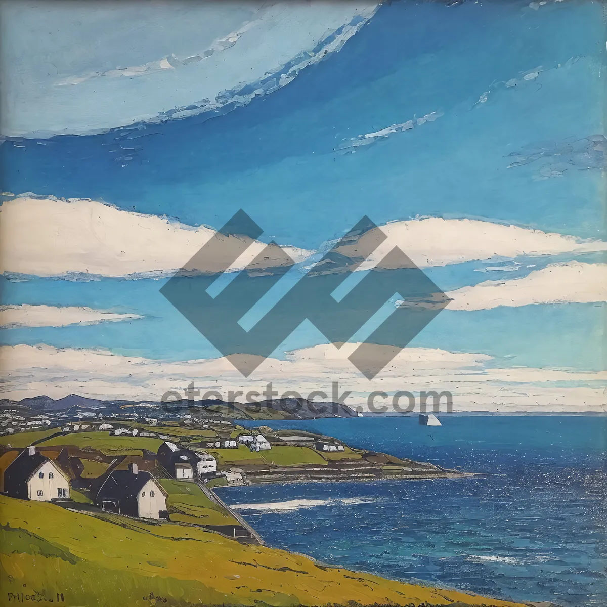 Picture of Serene Coastal Bliss: Beachscape with Majestic Mountains