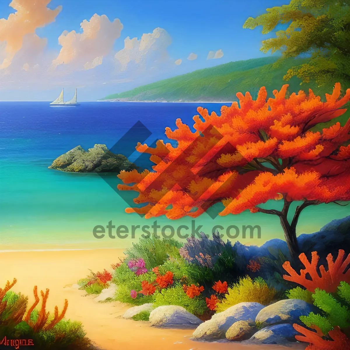 Picture of Golden Horizon: Tropical Beach at Sunset