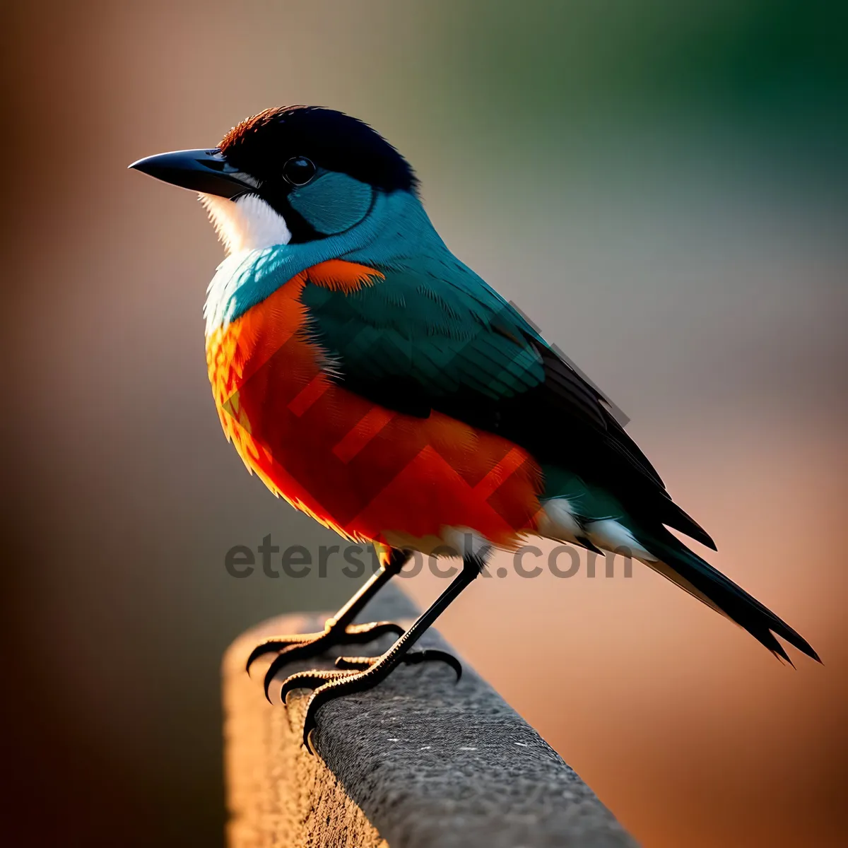 Picture of Vibrant Macaw perched on branch with beautiful feathers.