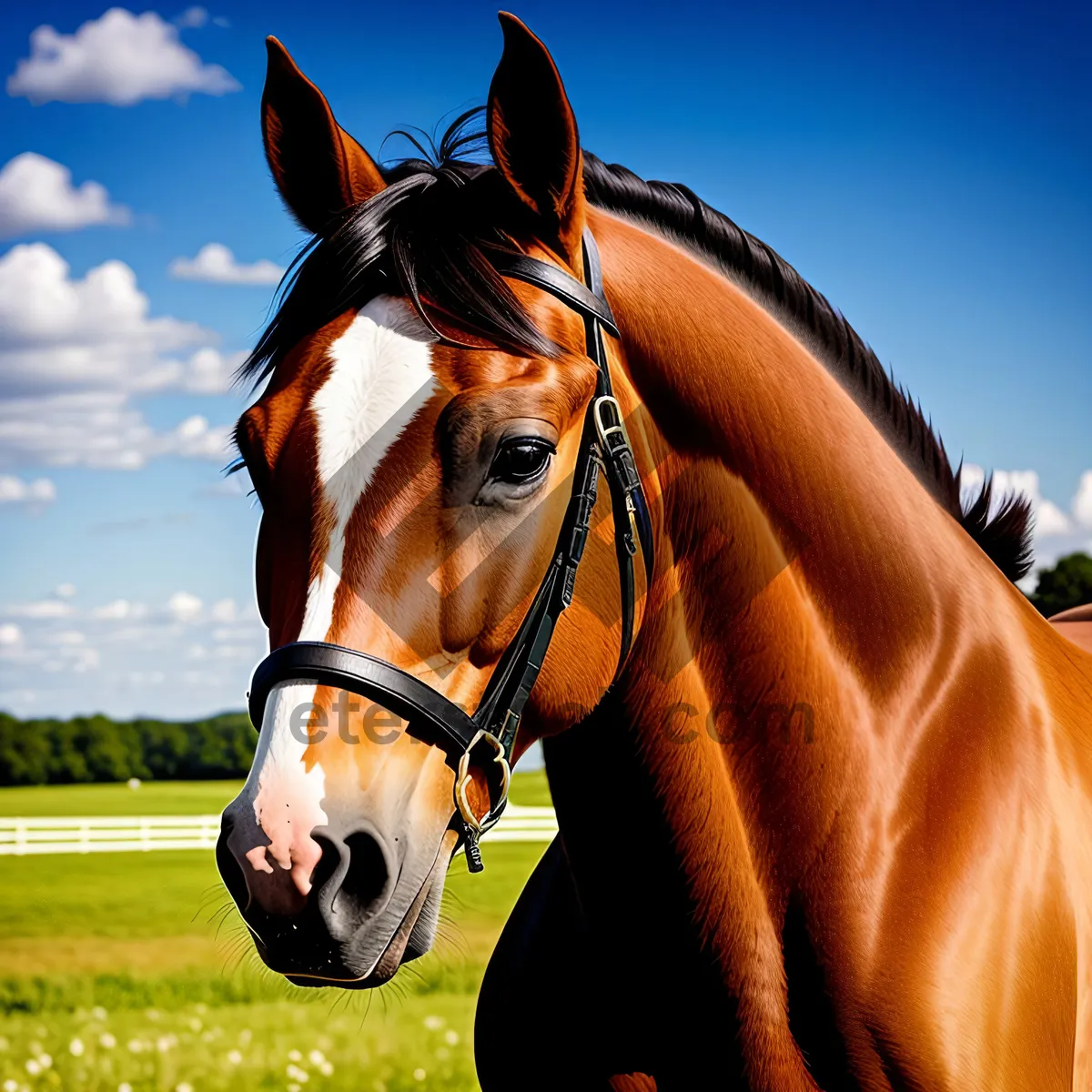 Picture of Majestic Thoroughbred Stallion Galloping in Meadow