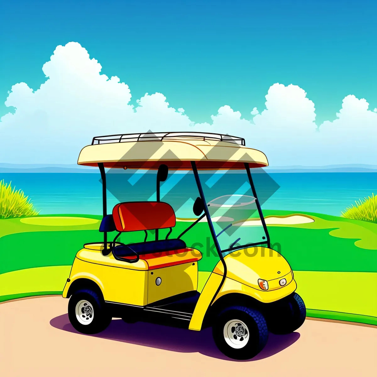 Picture of Summer Golf Course View with Golfer and Car