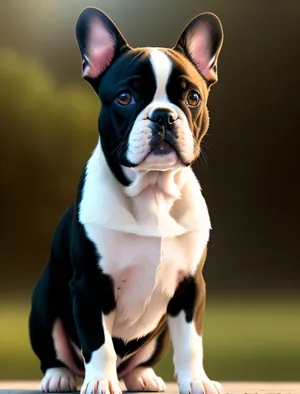 Cute Boxer Bulldog Puppy Sitting with Collar