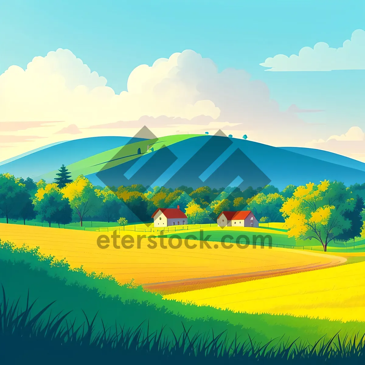 Picture of Serene Summer Meadow Under Blue Sky"
or 
"Vibrant Countryside Landscape with Rolling Hills