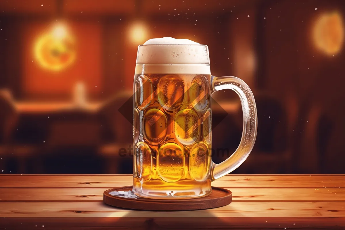 Picture of Refreshing Yellow Beer Glass with Foam and Bubbles