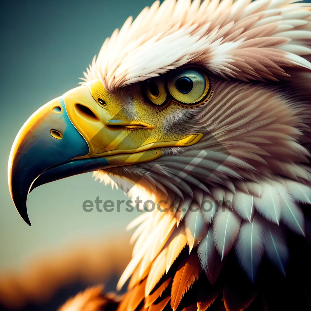 Picture of Bald Eagle Close-Up: Majestic Predator with Piercing Yellow Eyes
