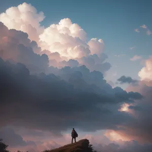 Serenity in the Skies: Sunny Cloudscape Over a Peaceful Landscape