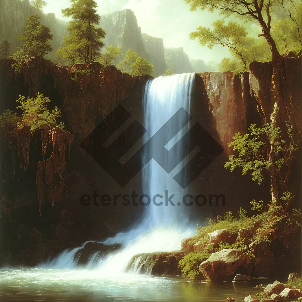 Picture of Enchanting Cascading Waterfall Amidst Serene Wilderness