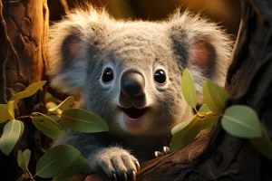 Cute Koala Peeking From Tree Branches