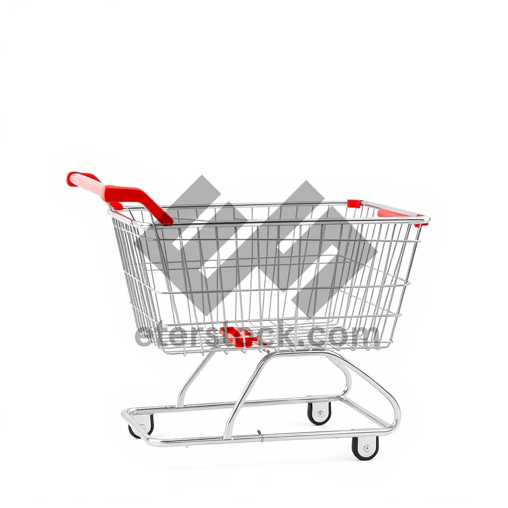 Picture of 3D Shopping Cart in Supermarket, Metal Container with Wheels