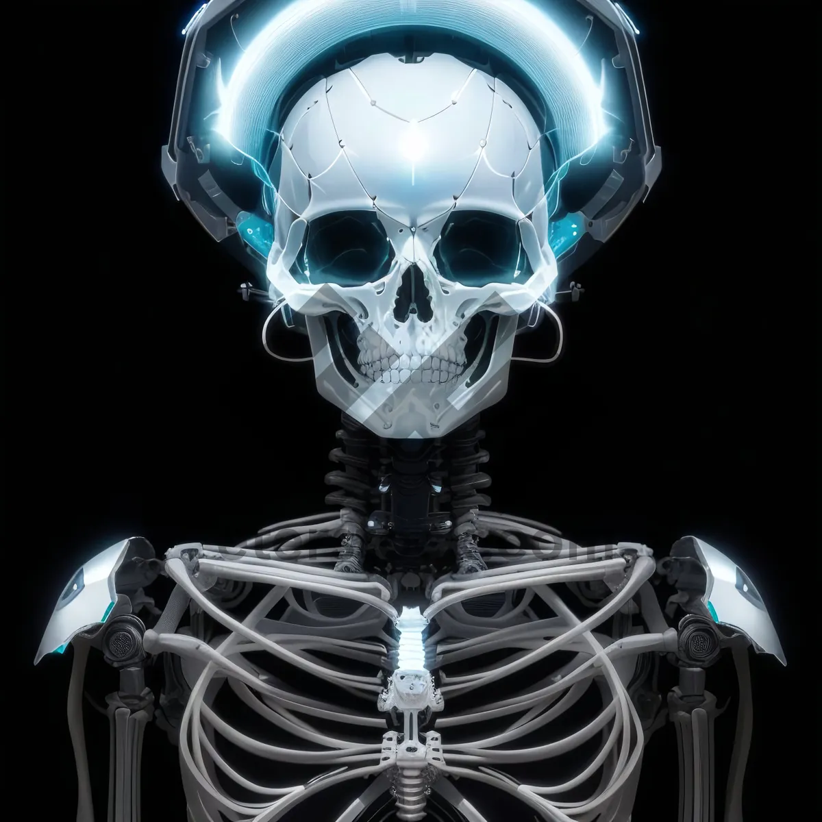 Picture of Black skull mask sculpture for medical science concept