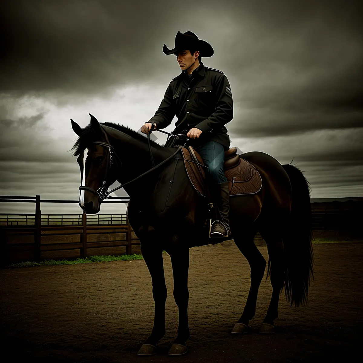 Picture of Equestrian Teacher Guiding a Student on Horseback