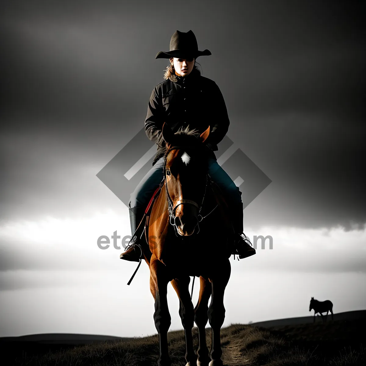 Picture of Silhouette Rider at Sunset on a Ranch