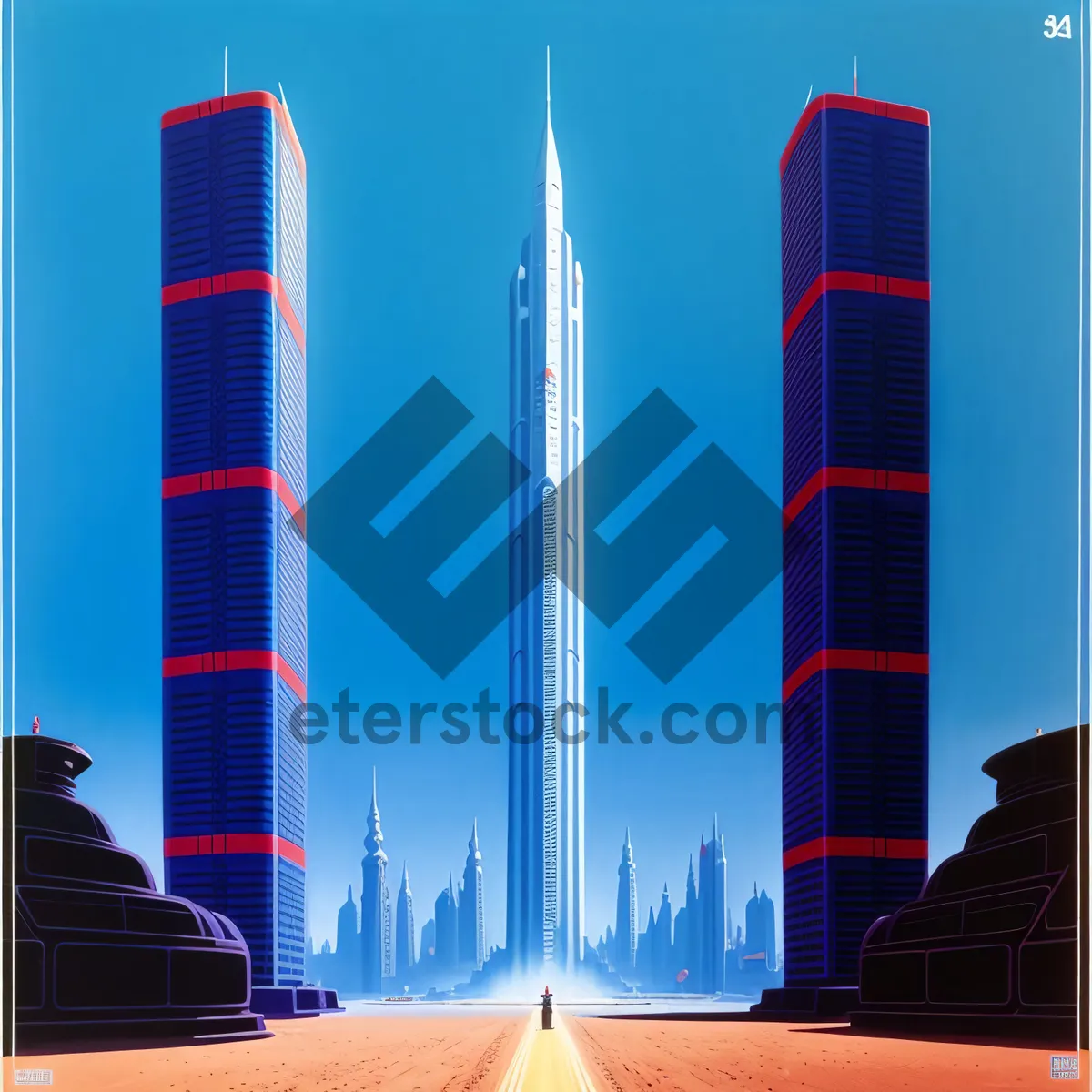 Picture of Downtown City Skyline with Modern Skyscrapers