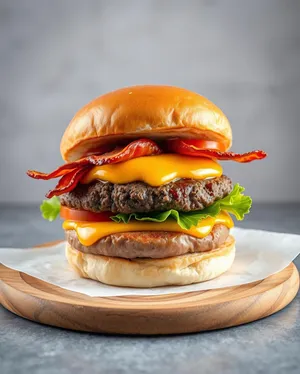 Grilled Beef Burger with Cheese and Vegetables