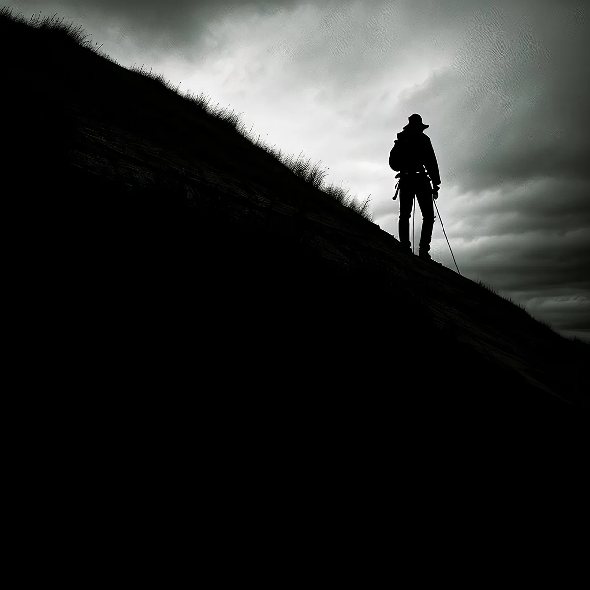 Picture of Adventurous Man Cycling on Mountain Slope