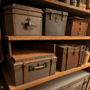 Vintage Wooden Storage Chest Inside a Strongbox