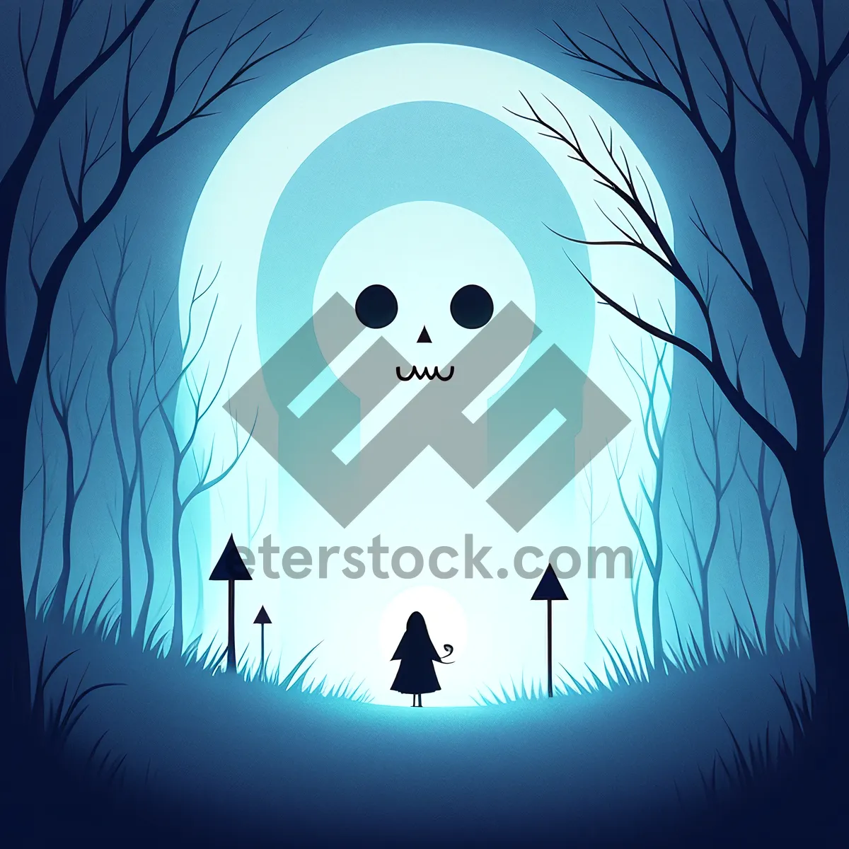 Picture of Mystical Winter Night - Moonlit Cemetery Silhouette Art