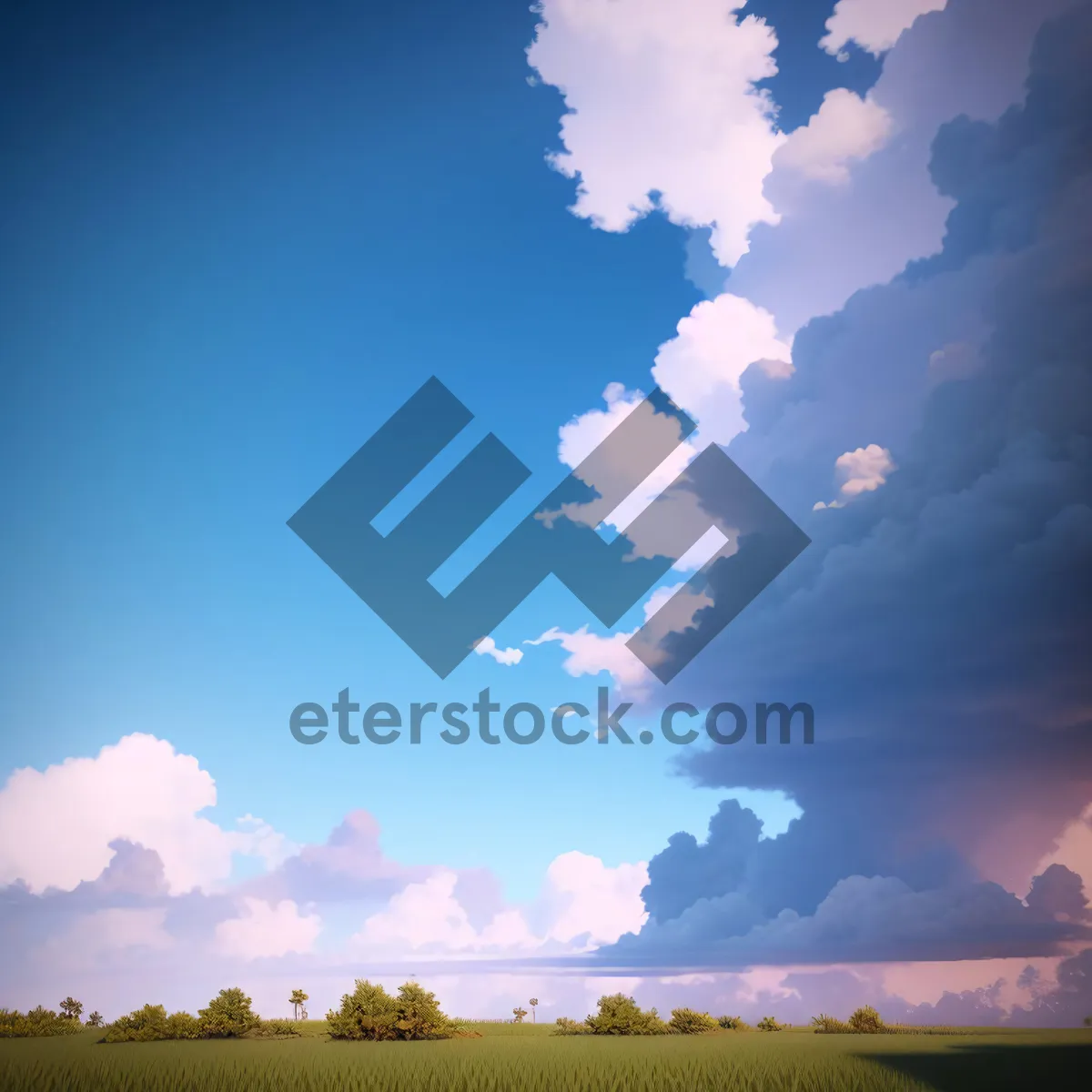 Picture of Vibrant Summer Sky with Fluffy Clouds