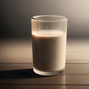 Freshly poured glass of milk in a cozy mug.