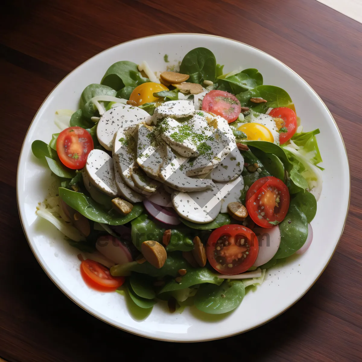 Picture of Delicious Gourmet Salad with Fresh Vegetables and Cheese