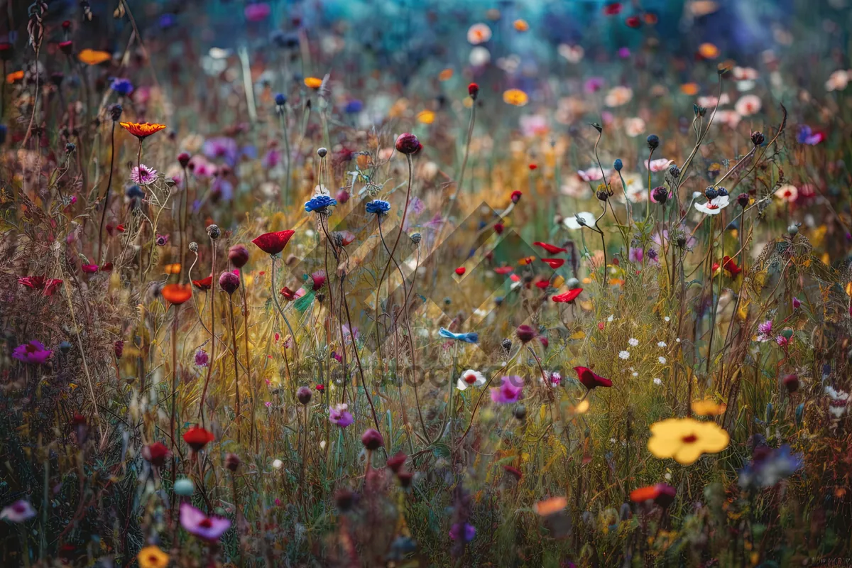 Picture of Vibrant Summer Garden Field of Colorful Flowers