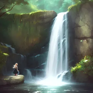 Idyllic Waterfall Surrounded by Lush Forest
