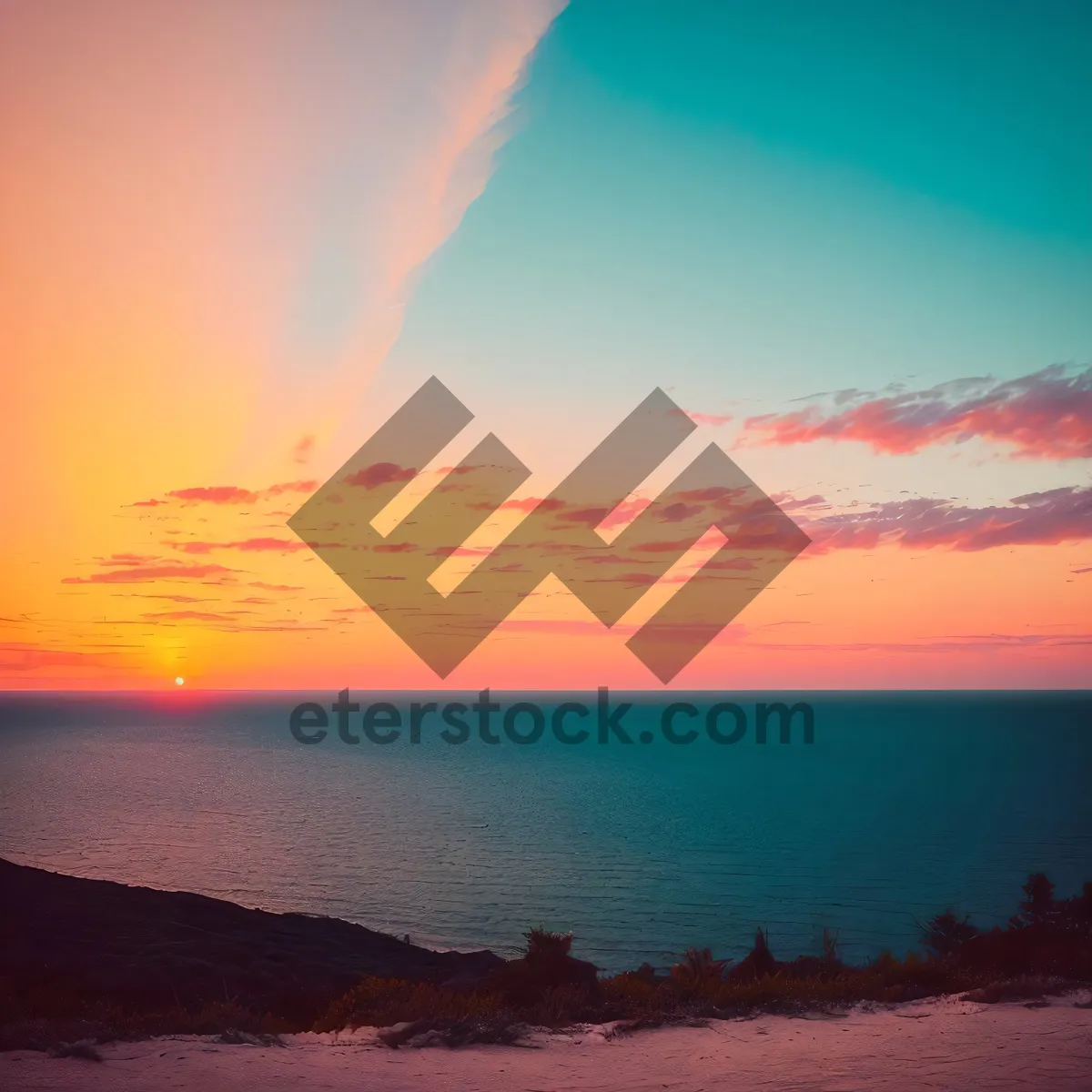 Picture of Vibrant Sunset Reflection on Tropical Island Shore
