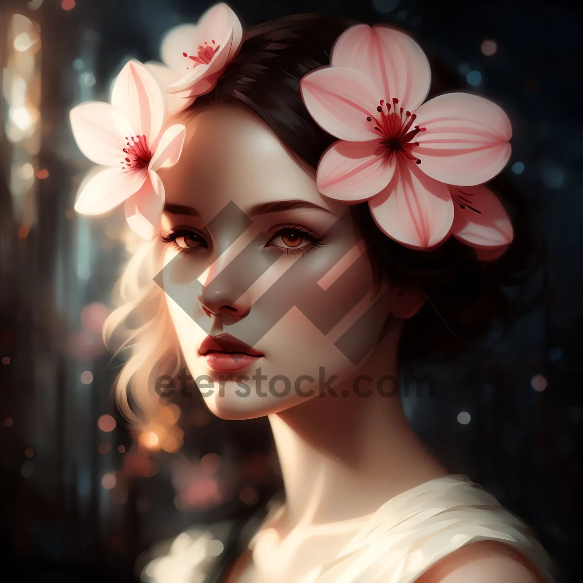 Picture of Glowing Beauty - Sensual Lady with Attractive Makeup and Pink Orchid