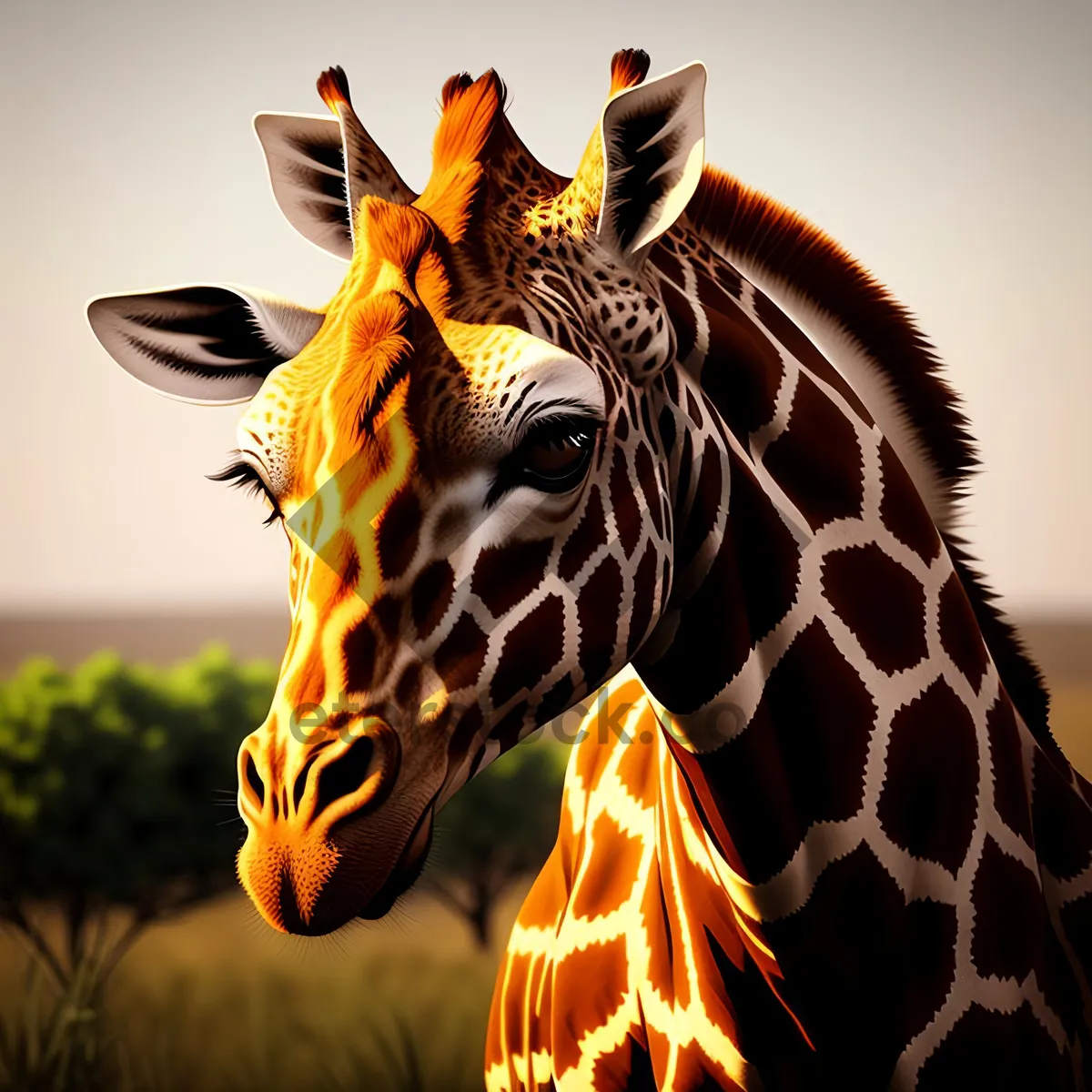 Picture of Blazing Wild Safari: Giraffe and Zebra in Fiery Heat