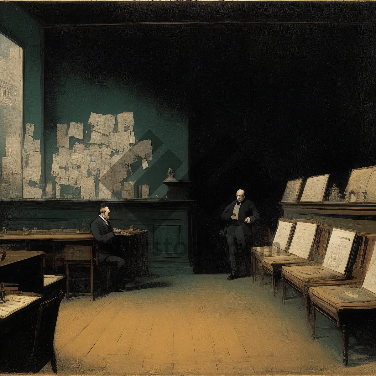 Picture of Vintage classroom with wooden tables and chairs