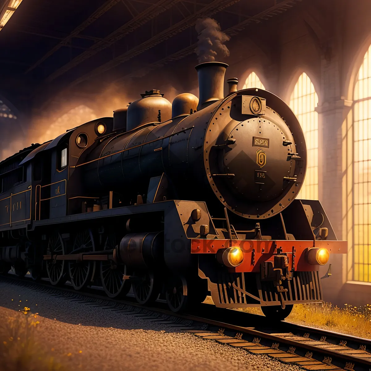 Picture of Vintage Steam Locomotive on Railroad Track