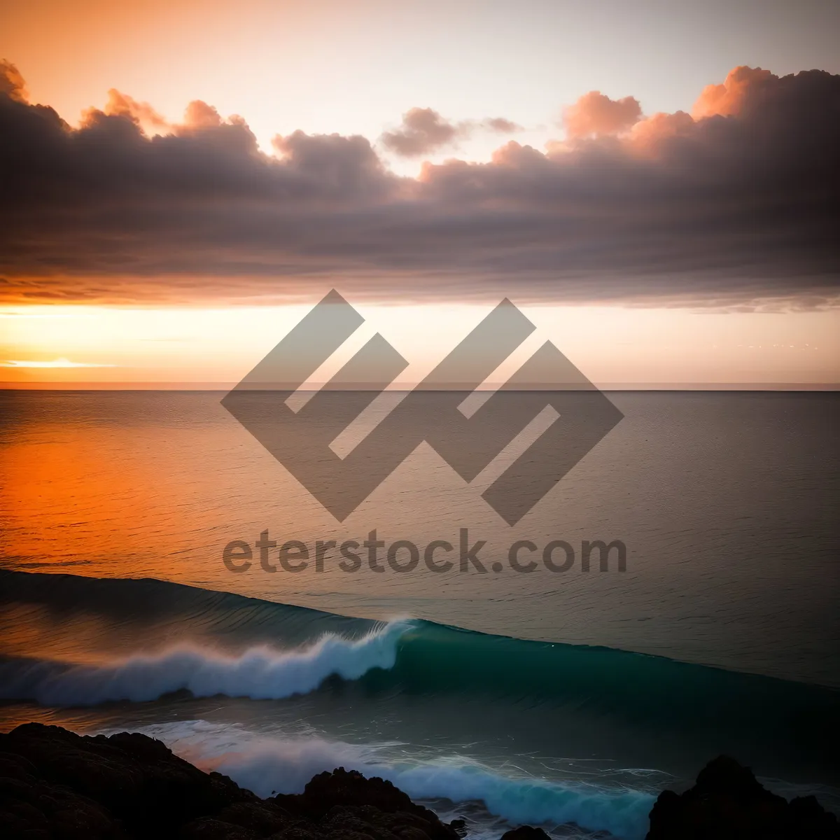 Picture of Sunset Reflection on Beach's tranquil waves