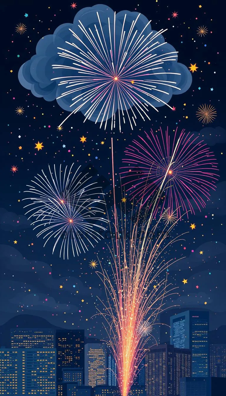 Picture of Colorful Firework Display at Night Celebration