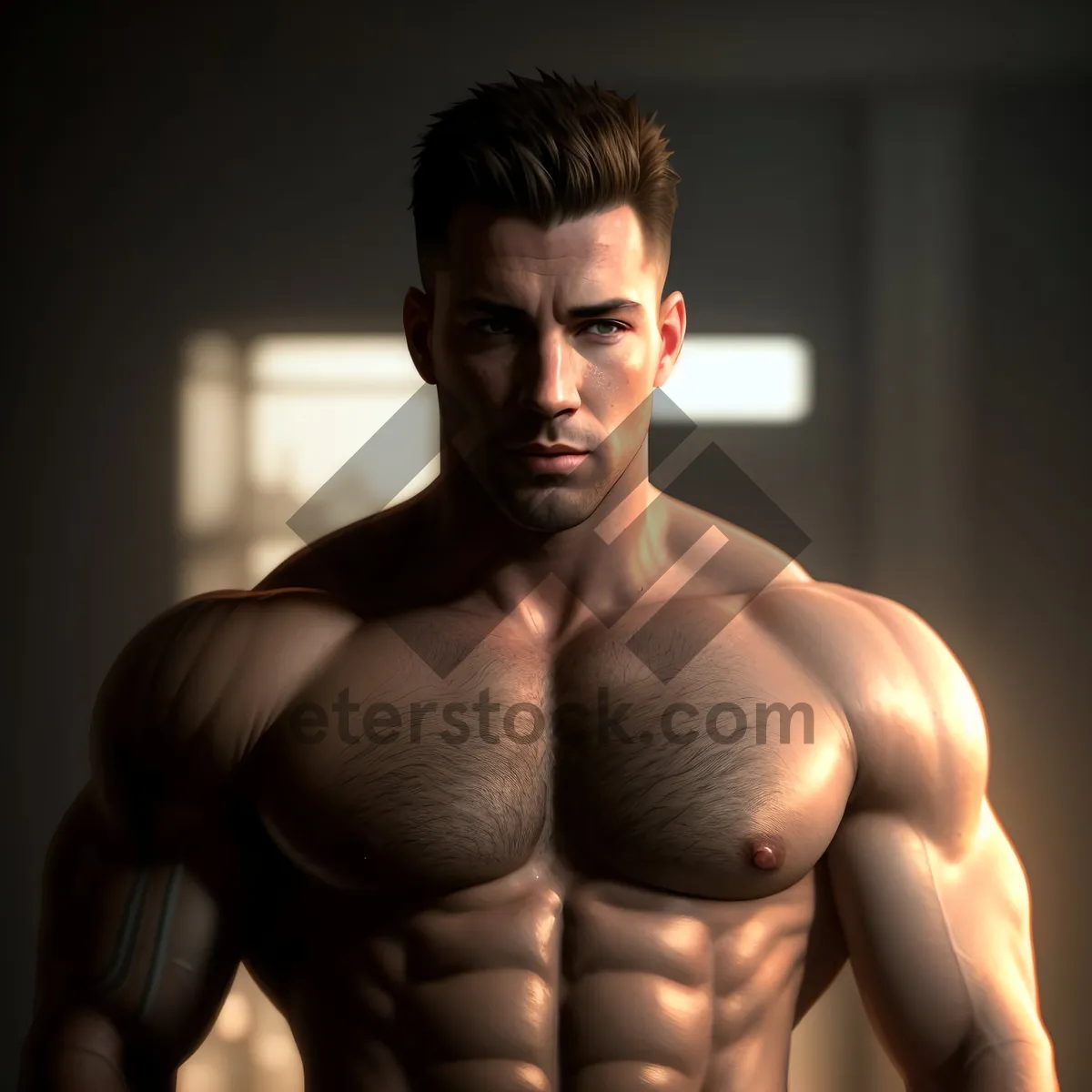 Picture of Muscular Fitness Model Flexing Biceps in Studio