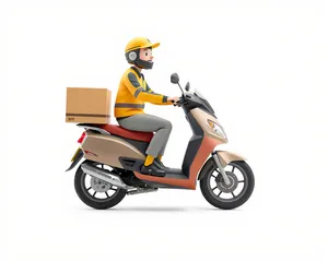 Cartoon Boy Riding Motor Scooter Fast