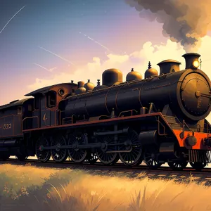 Vintage steam locomotive powering through railway tracks