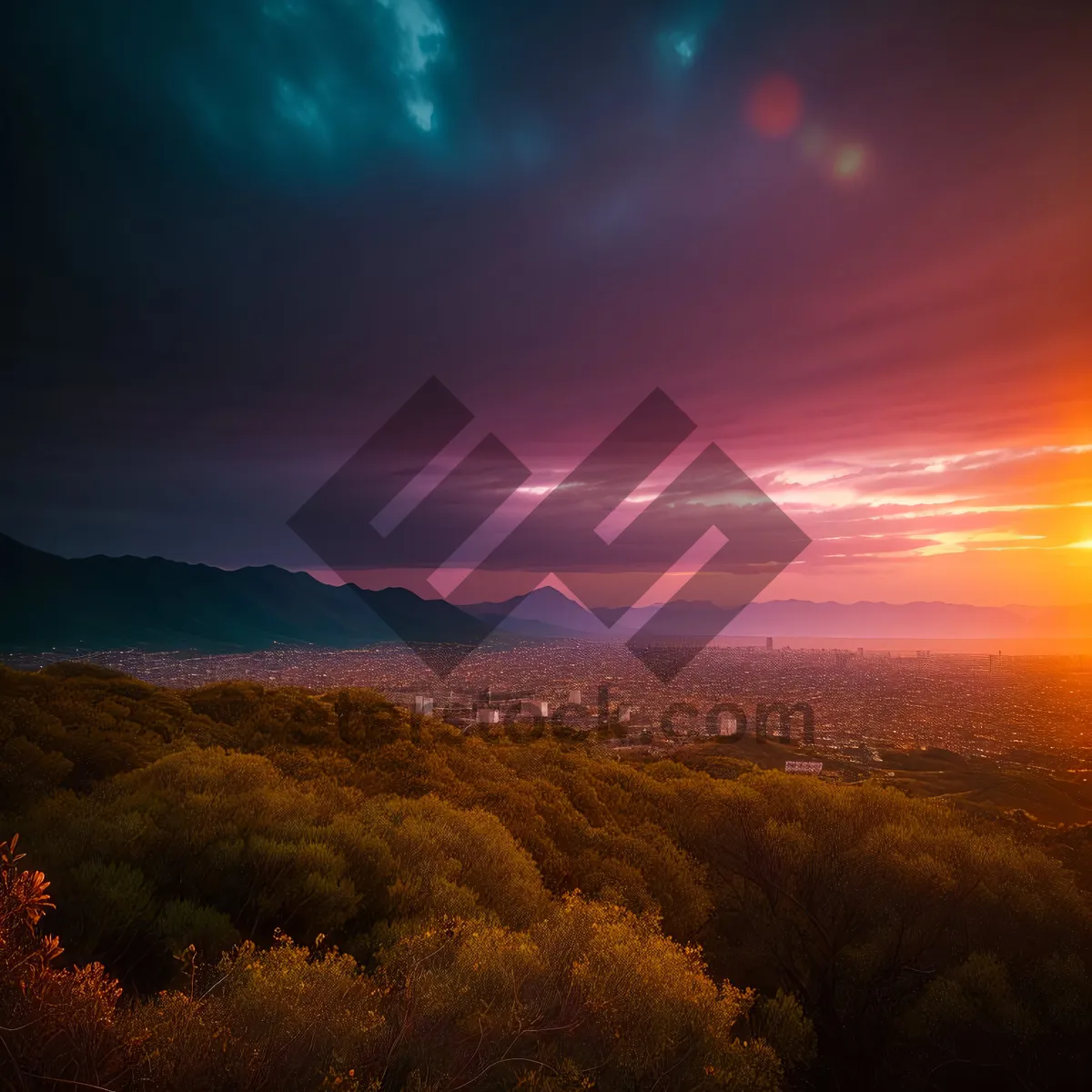 Picture of Vibrant Sunset Over Majestic Mountains