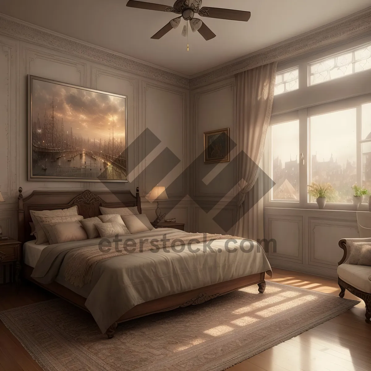 Picture of Stylish and Cozy Modern Bedroom Interior with Elegant Furniture