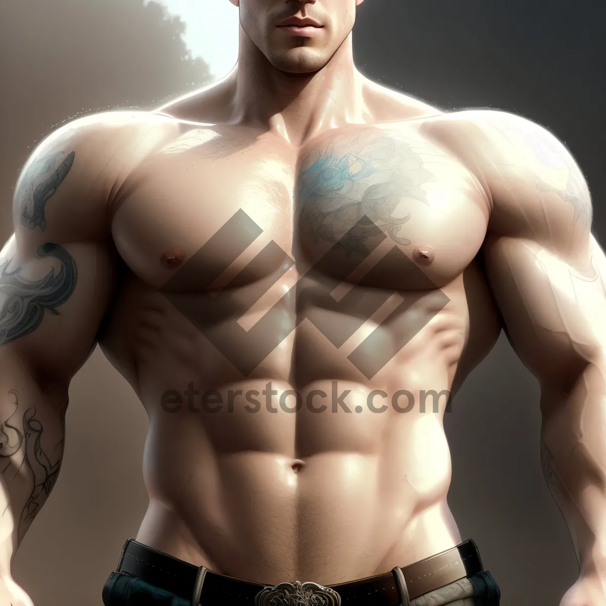 Picture of Muscular Male Model Flexing Torso: Powerful & Attractive
