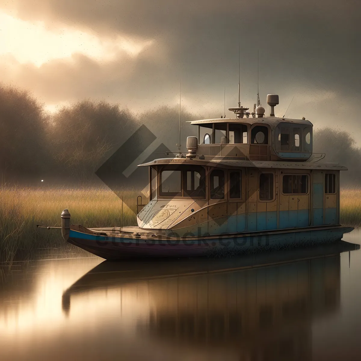 Picture of Harbor Vessel in Tranquil Waters