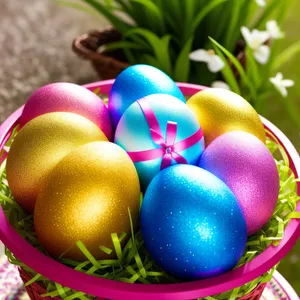 Easter Fruit Basket with Colorful Eggs