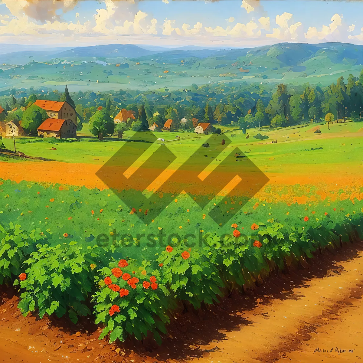 Picture of Vibrant Summer Countryside Meadow with Lilies