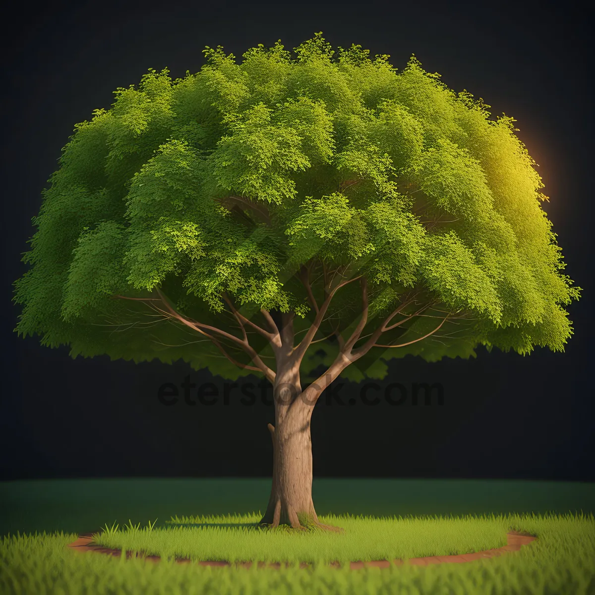 Picture of Green Landscape with Oak Tree and Meadow