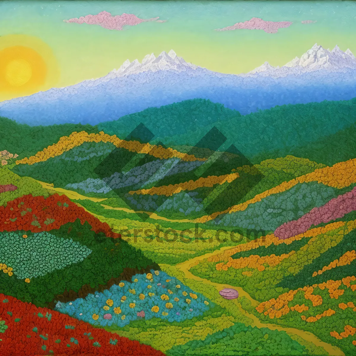 Picture of Colorful Acrylic Quilted Landscape Blanket