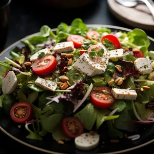 Delicious Gourmet Vegetarian Salad with Fresh Vegetables.